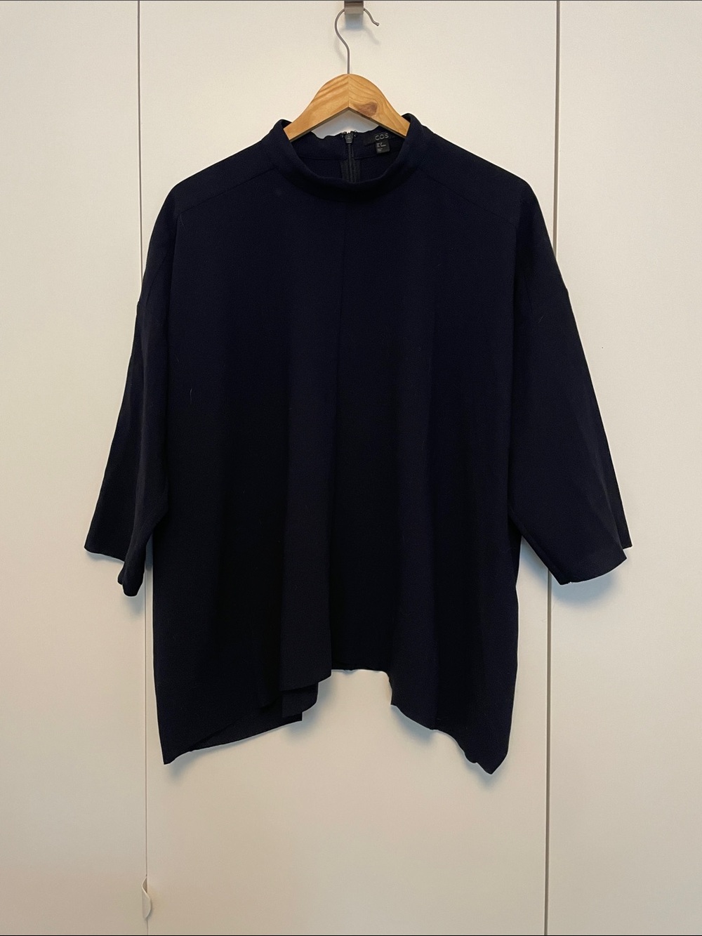 COS Navy Mock Neck Short Sleeve Relaxed Top